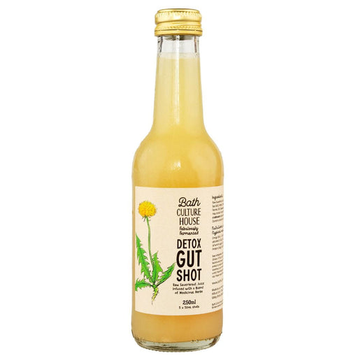 Bottle of Bath Culture House Detox Gut Shot on a white background