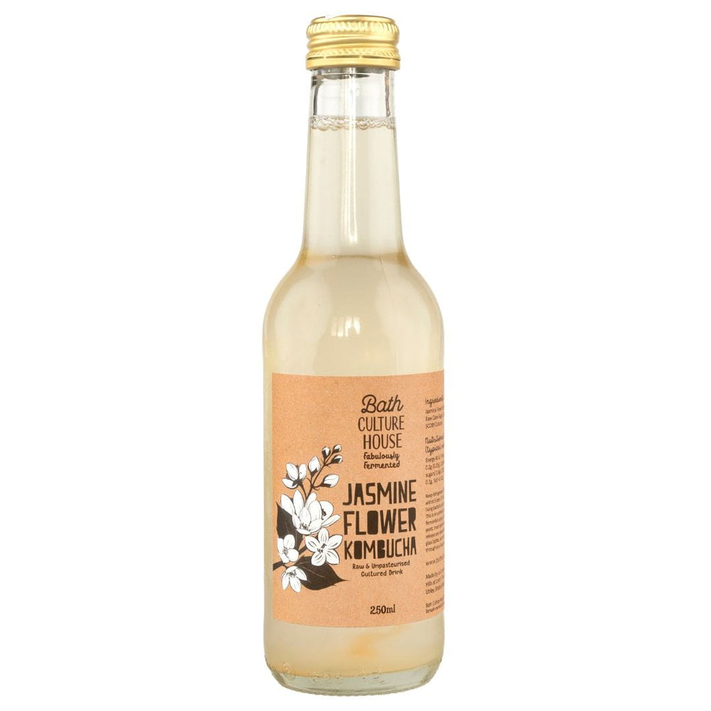 Bottle of raw and live kombucha traditional brew on white background made in Bath.