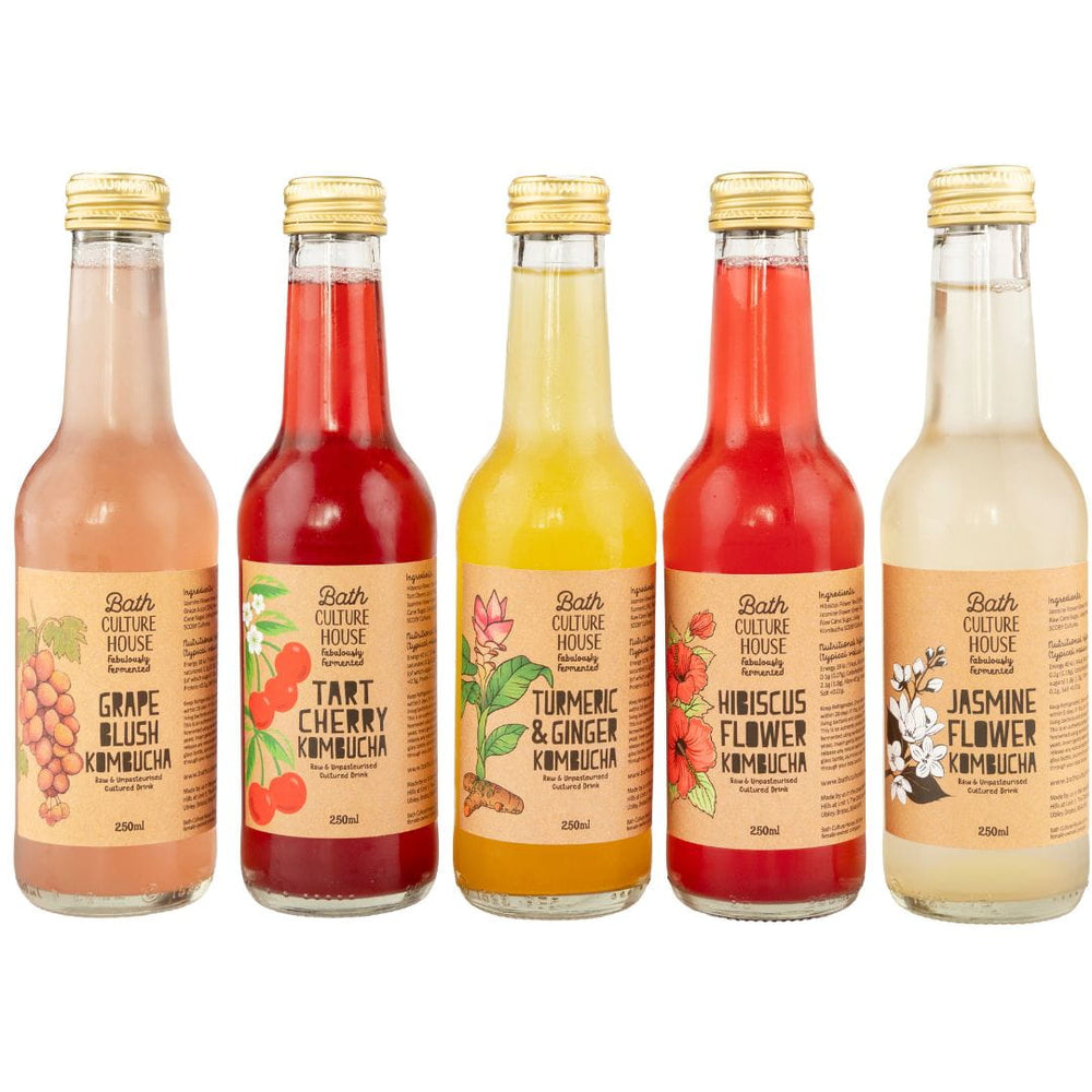 A selection of raw unpasteurised kombucha made by Bath Culture House in Bristol