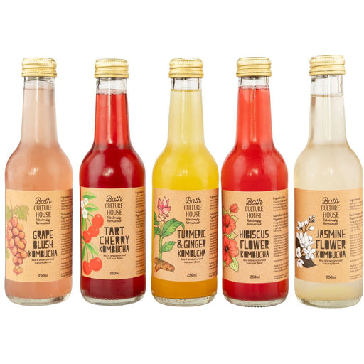 A selection of raw unpasteurised kombucha made by Bath Culture House in Bristol